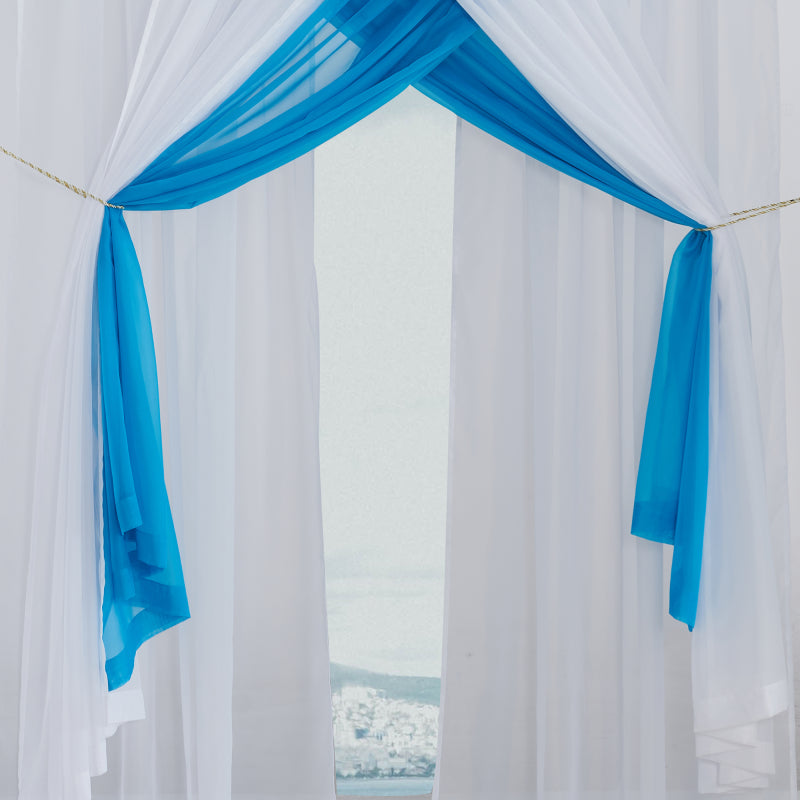 Rod Pocket Two-tone Faux Linen Voile Rod Pocket Sheer Curtains for Living Room Girls Room Wedding and Bed, 3 Panels