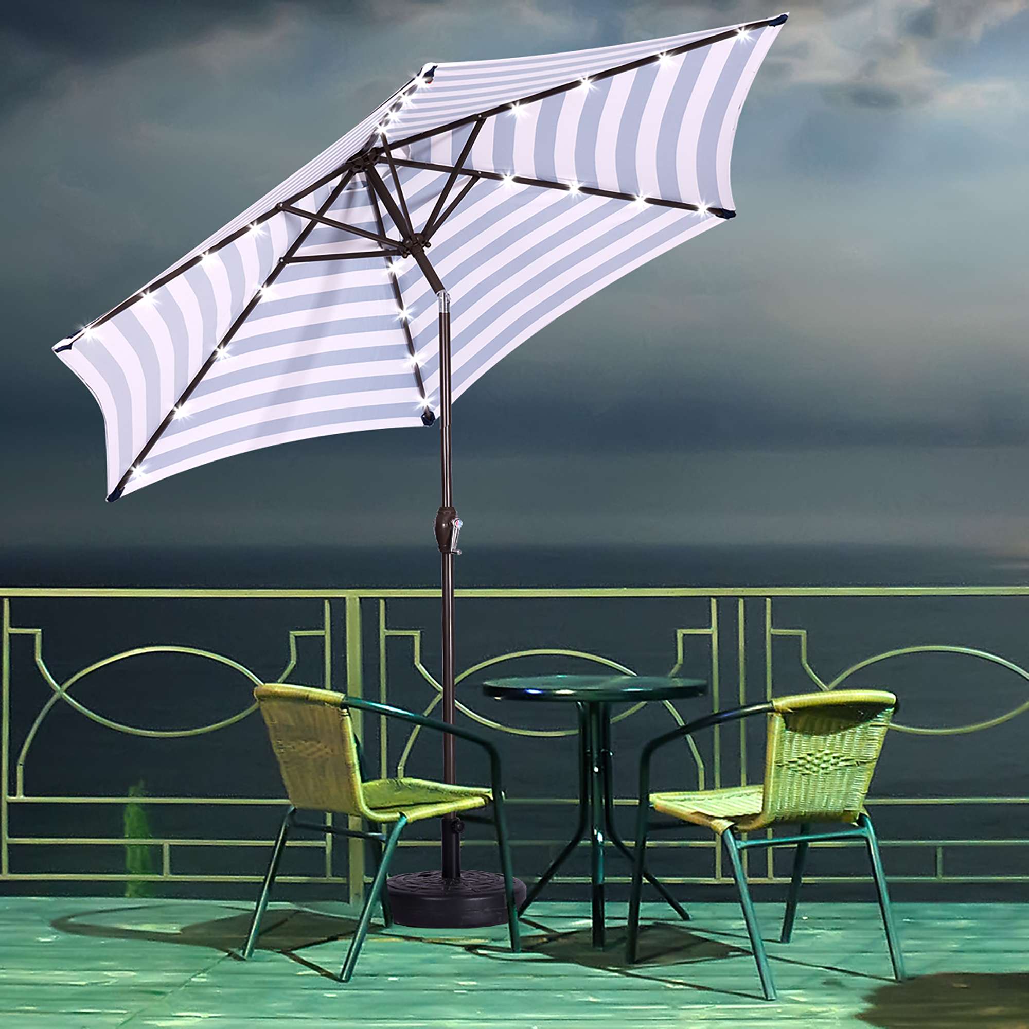 [KGORGE Plus]8.7 Ft Outdoor Patio Market Table Umbrella with Push Button Tilt and Crank With 24 LED Lights[Umbrella Base is not Included]
