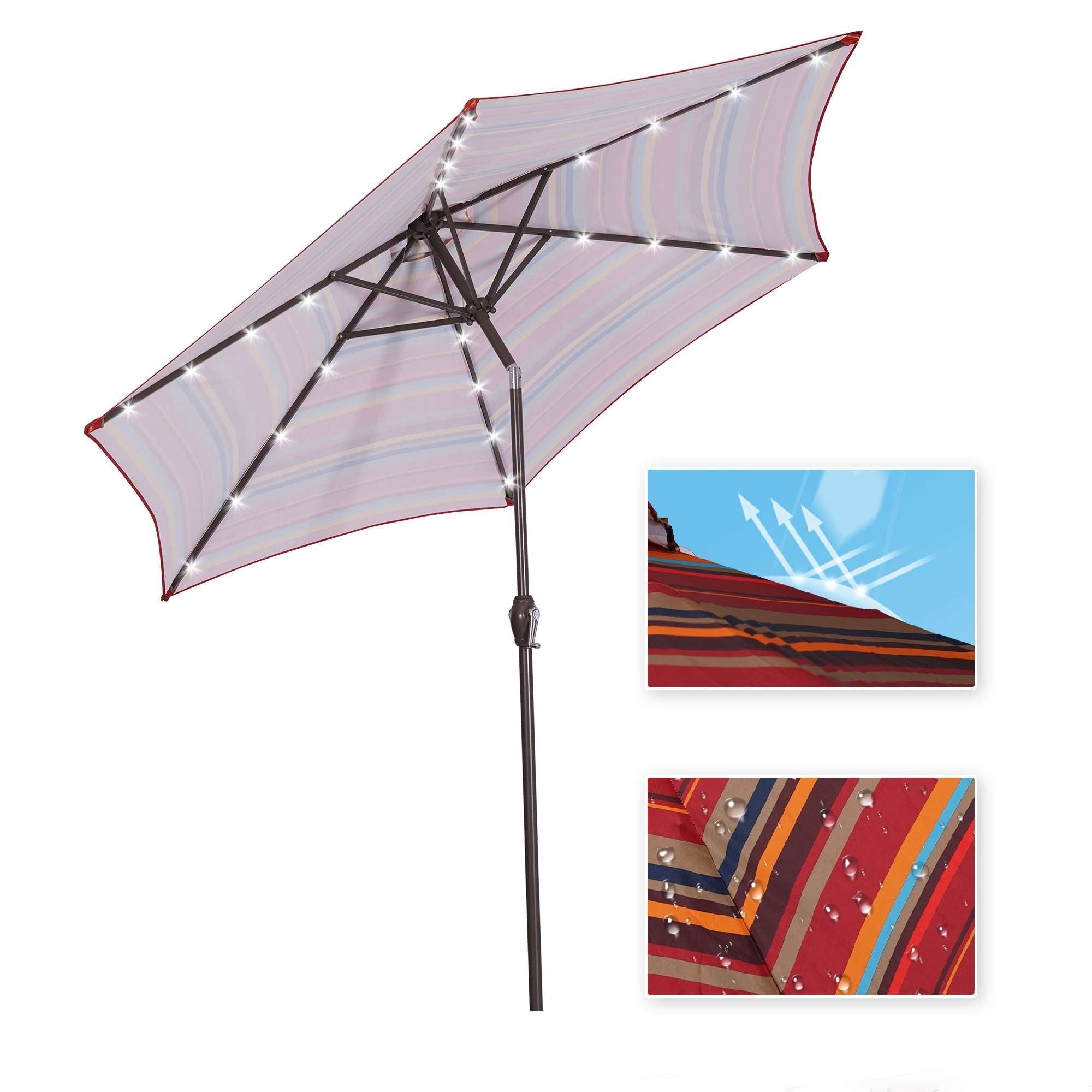 [KGORGE Plus]8.7 Ft Outdoor Patio Market Table Umbrella with Push Button Tilt and Crank With 24 LED Lights[Umbrella Base is not Included]