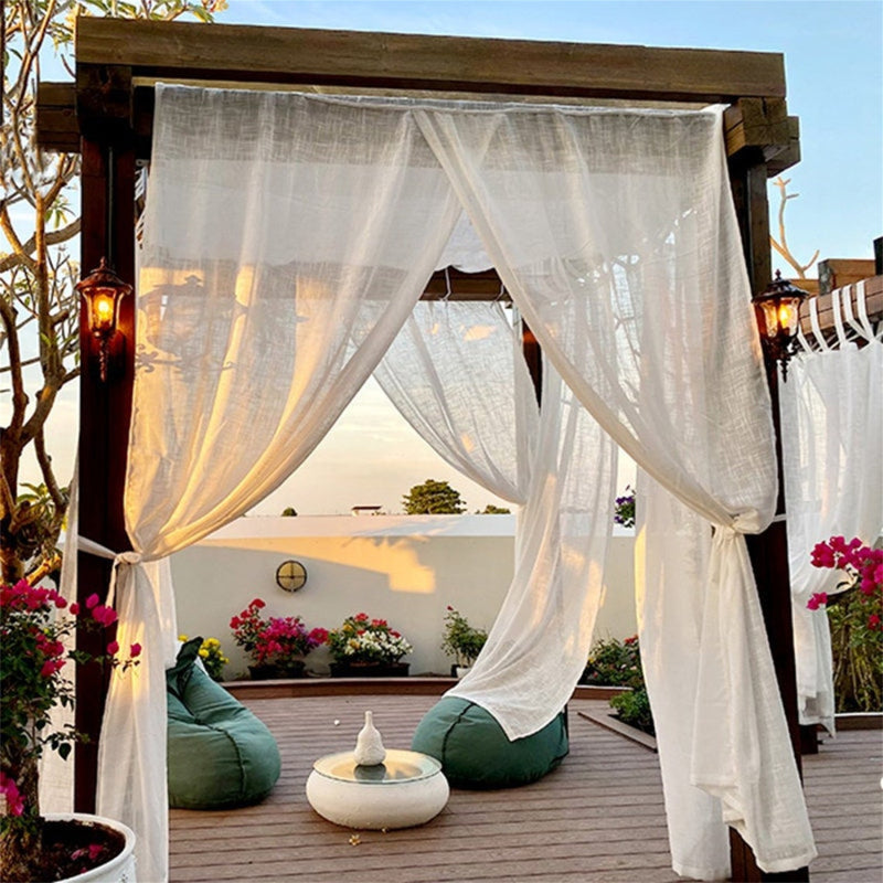 Outdoor Privacy Decorative Faux Linen Sheer Bed Curtain Canopy, 1 Panel