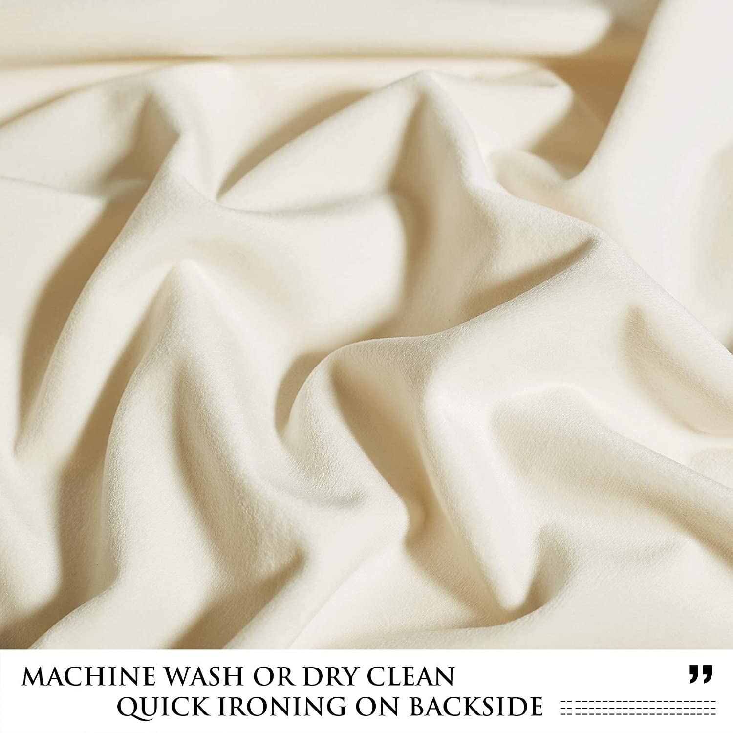 Close-up of soft, luxurious cream velvet fabric for KGORGE curtain samples, displaying rich texture and elegant drapes. Machine wash/dry clean.