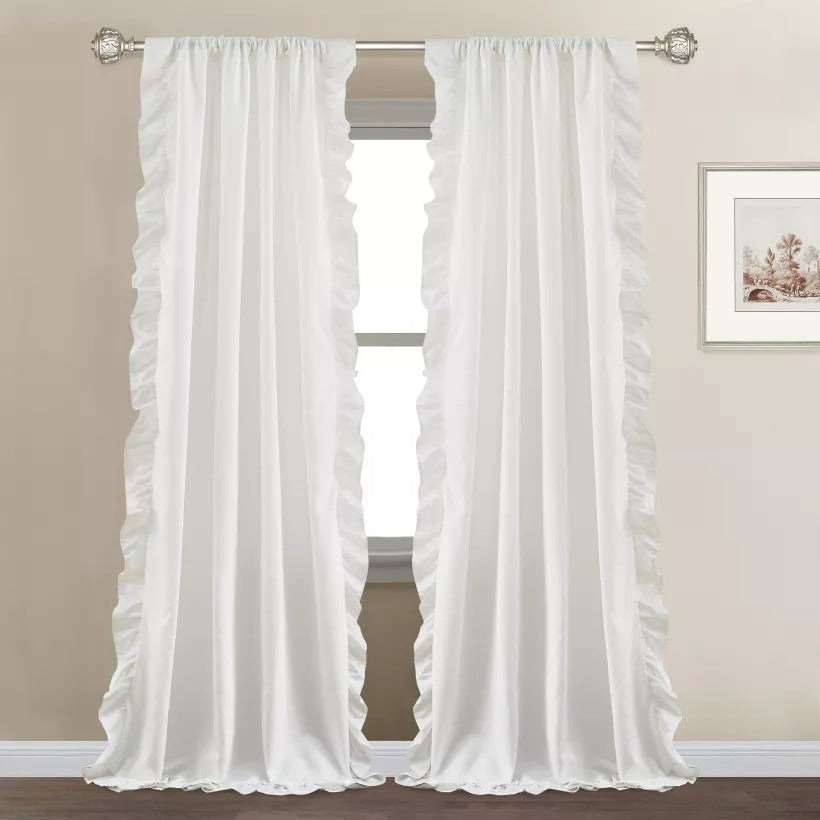 KGORGE Farmhouse White Curtain Long with Shabby Chic Ruffle Trim Soft Silky Opaque Panel 2 Panels KGORGE Store