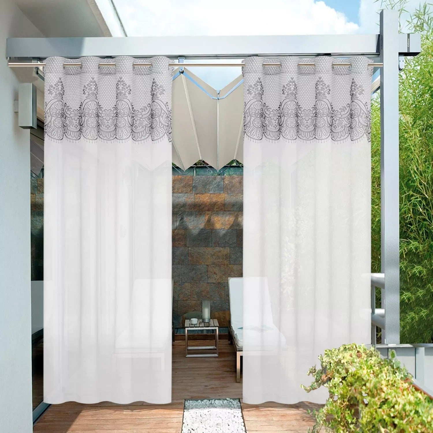 Lace Pattern Print Grommet Privacy Decorative Outdoor Sheer Curtains For Patio, Gazebo, Pergola 1 Panel KGORGE Store