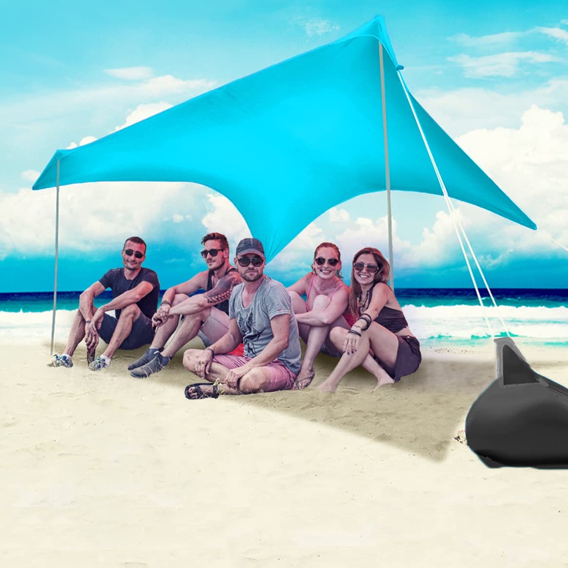 Beach Tent Sun Shelter Pop Up Beach Sun Shade Canopy w/Sandbag Anchors and Stability Poles