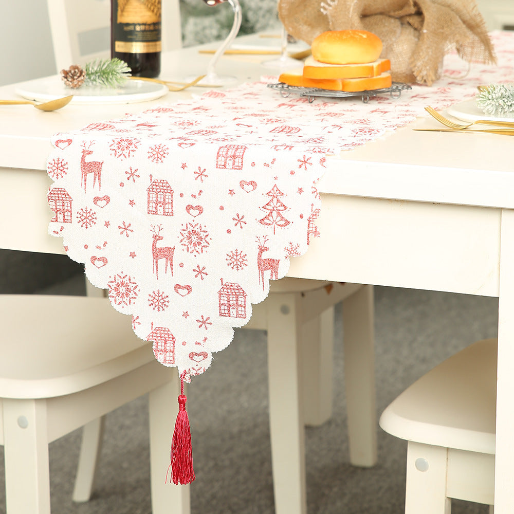 Merry Christmas Table Runner Red Printing Snowflake Elk Dining Table Decoration KGORGE Store