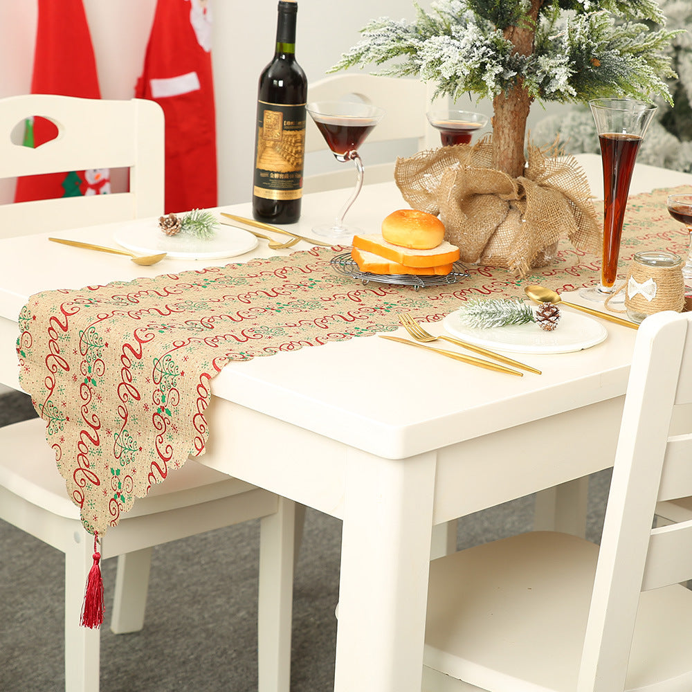 Merry Christmas Table Runner Red Printing Snowflake Elk Dining Table Decoration KGORGE Store