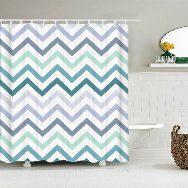 Mint Zigzag Fabric Shower Curtain KGORGE Store