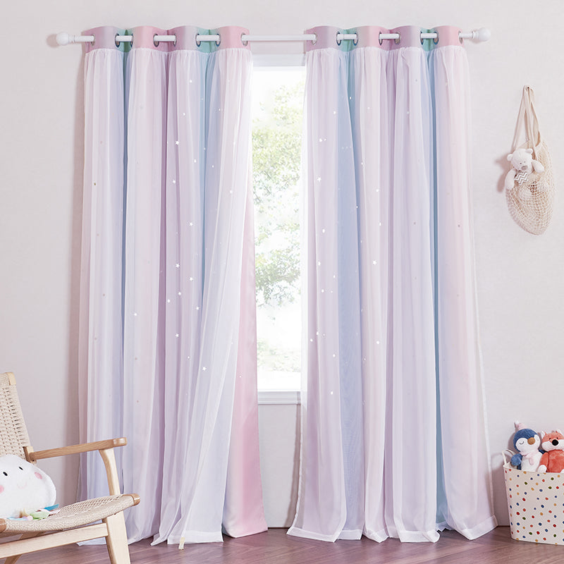 Mix and Match Curtains Blackout and Sheer Drapes Hollow-out Star Grommet Curtains 2 Panels KGORGE Store