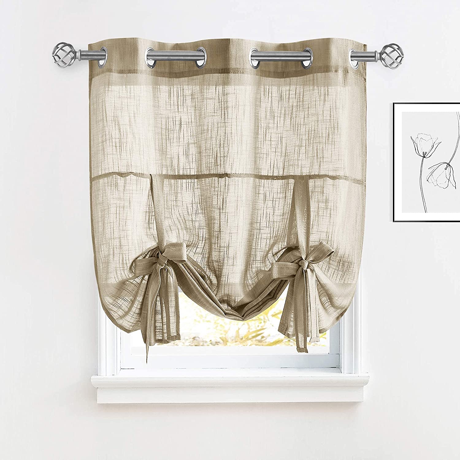 Modern  Grommet Polyester Sheer Tie-Up Valance For Kitchen And Living Room 1 Piece KGORGE Store
