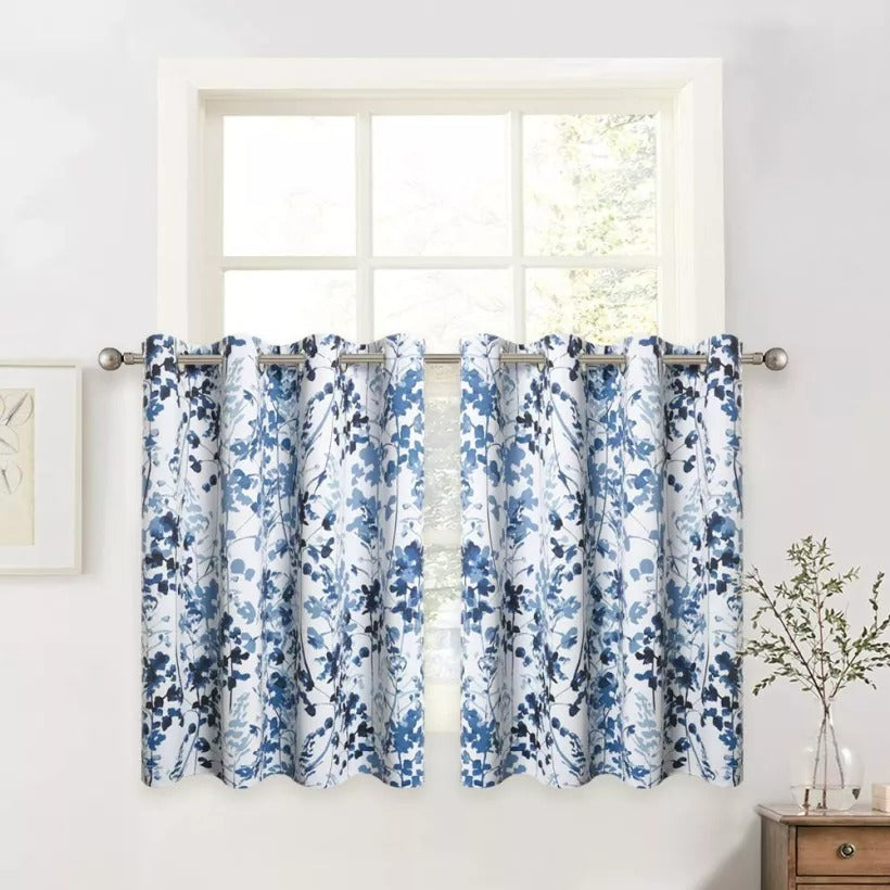 Modern Leaves Print Grommet Polyester Blackout Cafe Curtains For Kitchen And Living Room 2 Panels KGORGE Store