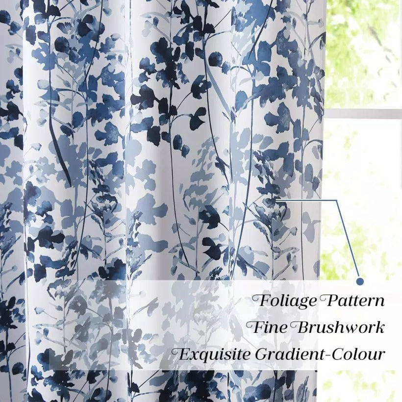 Modern Leaves Print Grommet Polyester Blackout Cafe Curtains For Kitchen And Living Room 2 Panels KGORGE Store