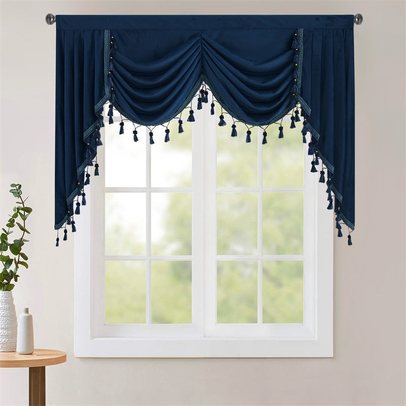 Modern Luxury Rod Pocket Blackout Velvet Blackout 2 Swags Waterfall Valance For Kitchen And Living Room 1 Panel KGORGE Store