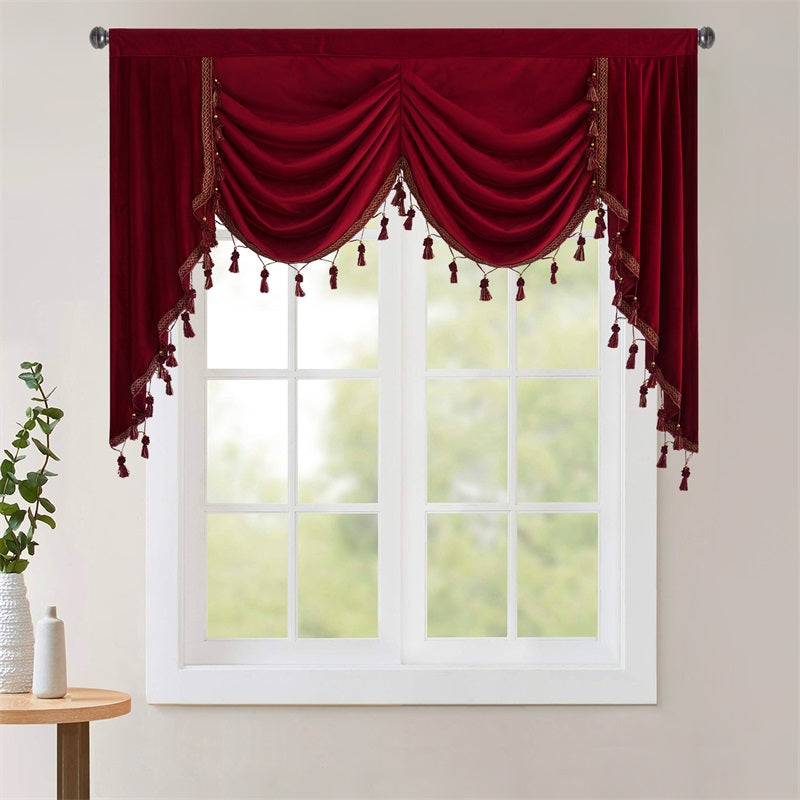 Modern Luxury Rod Pocket Blackout Velvet Blackout 2 Swags Waterfall Valance For Kitchen And Living Room 1 Panel KGORGE Store