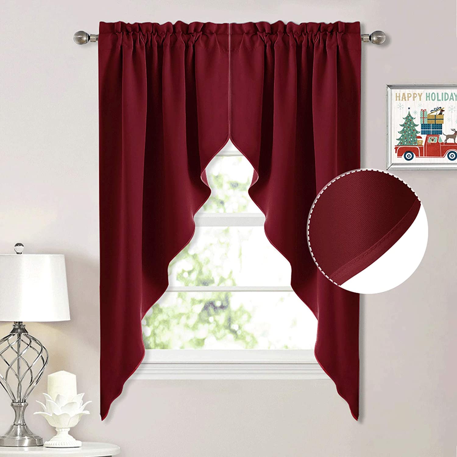 Modern  Rod Pocket Polyester Blackout Swag Valance For Kitchen And Living Room 1 Pair KGORGE Store