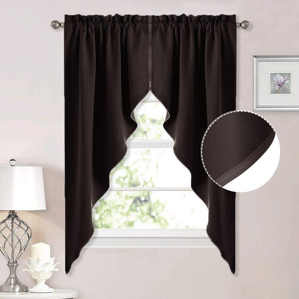 Modern  Rod Pocket Polyester Blackout Swag Valance For Kitchen And Living Room 1 Pair KGORGE Store