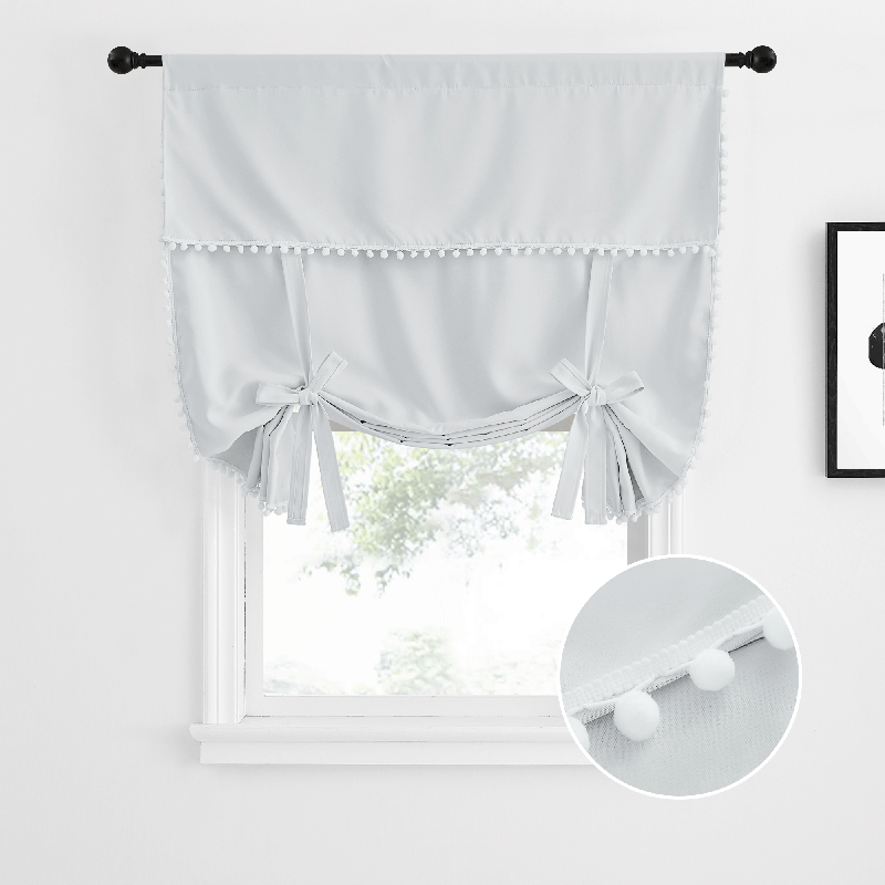 Modern  Rod Pocket Tie-Up Polyester Blackout Valance with Pom Poms For Kitchen And Living Room 1 Piece KGORGE Store