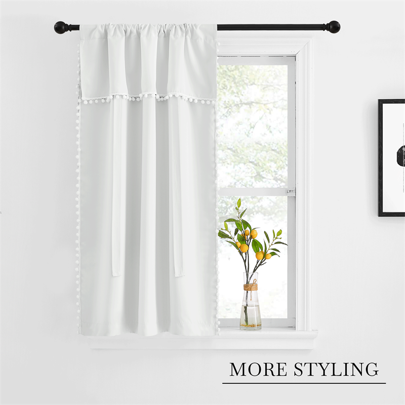 Modern  Rod Pocket Tie-Up Polyester Blackout Valance with Pom Poms For Kitchen And Living Room 1 Piece KGORGE Store