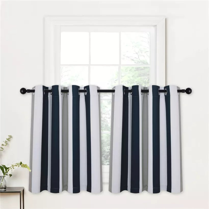 Modern Striped Grommet Polyester Blackout Cafe Curtains For Kitchen And Living Room 2 Panels KGORGE Store