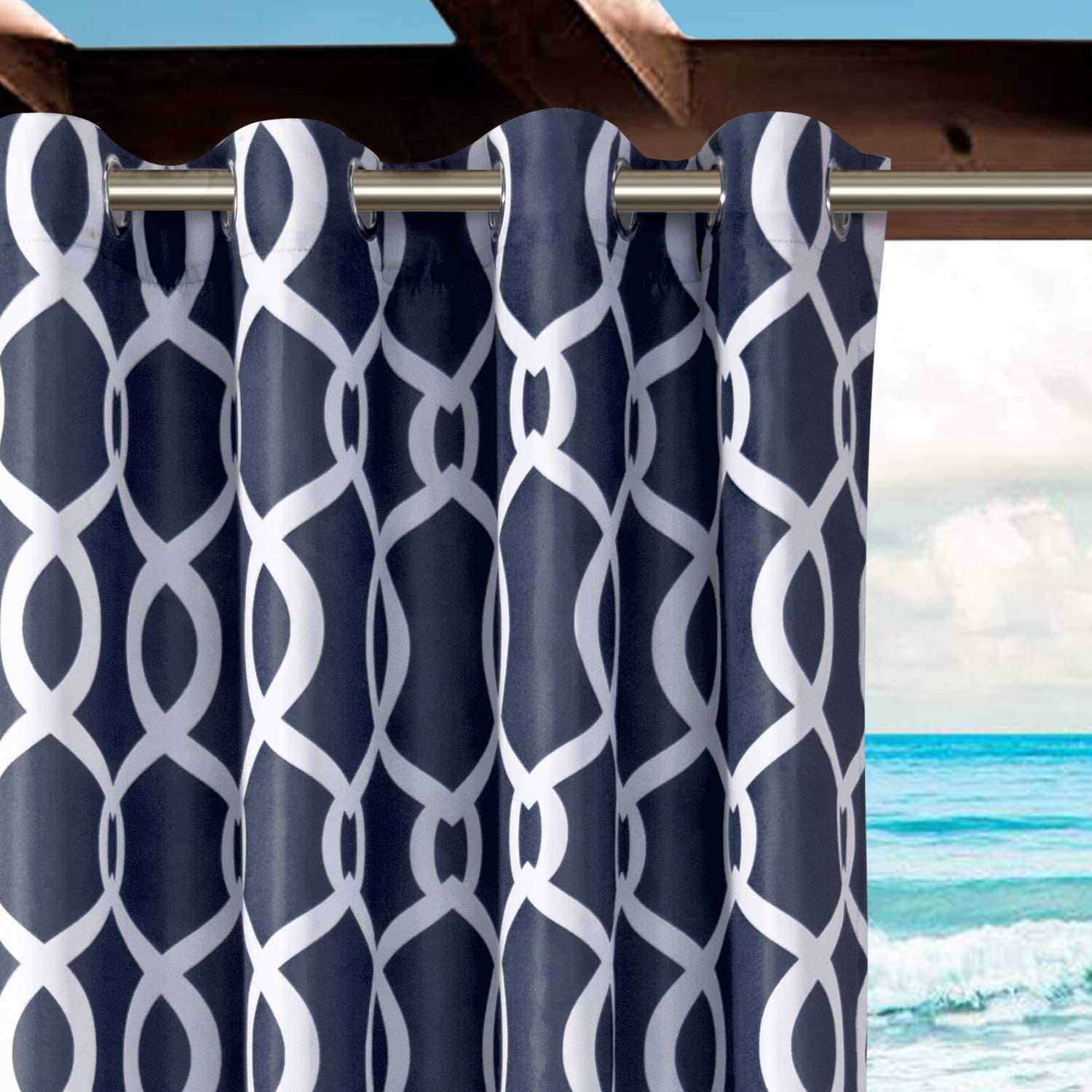 Moroccan Print Outdoor Curtains for Patio, Pergola, Porch, Deck, Lanai Waterproof Grommet Top 1 Panel KGORGE Store