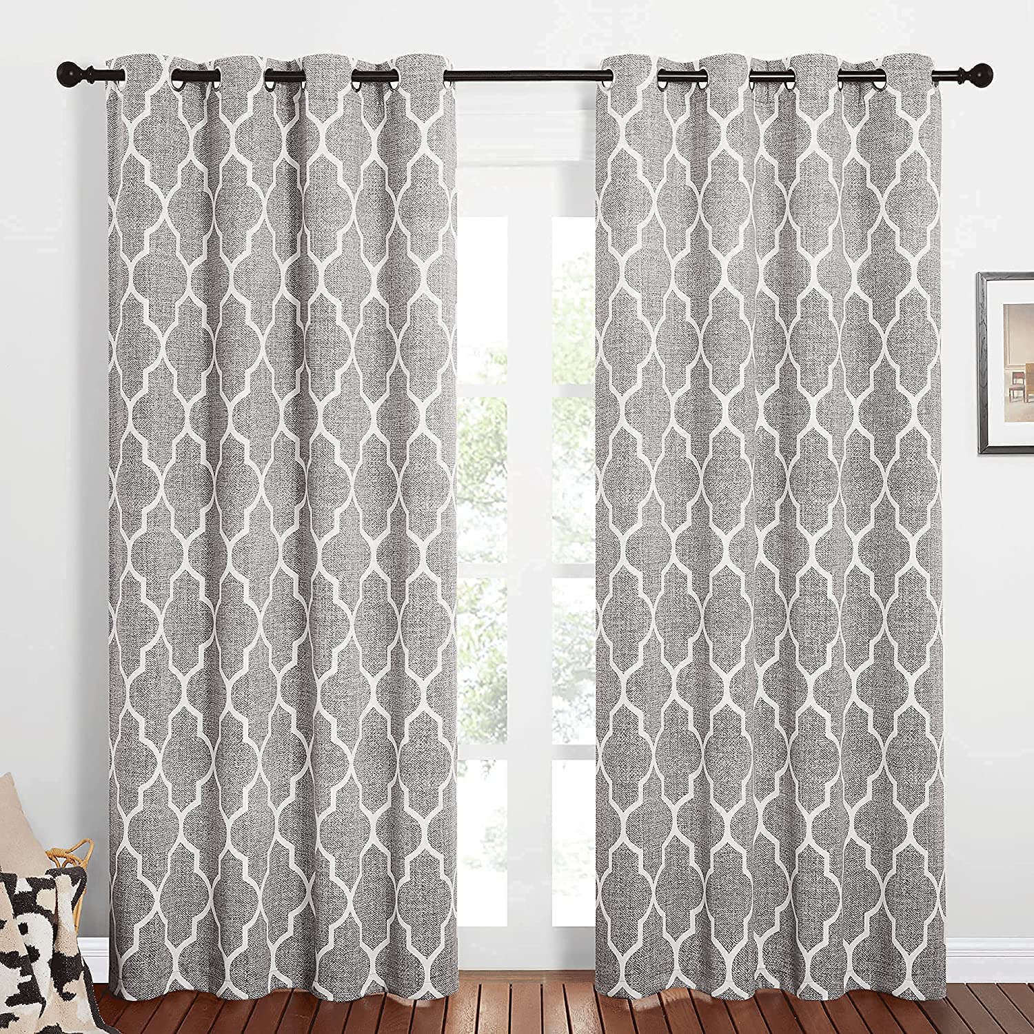 Moroccan Printed Silver Grommet Blackout Curtains For Living Room And Bedroom 2 Panels KGORGE Store