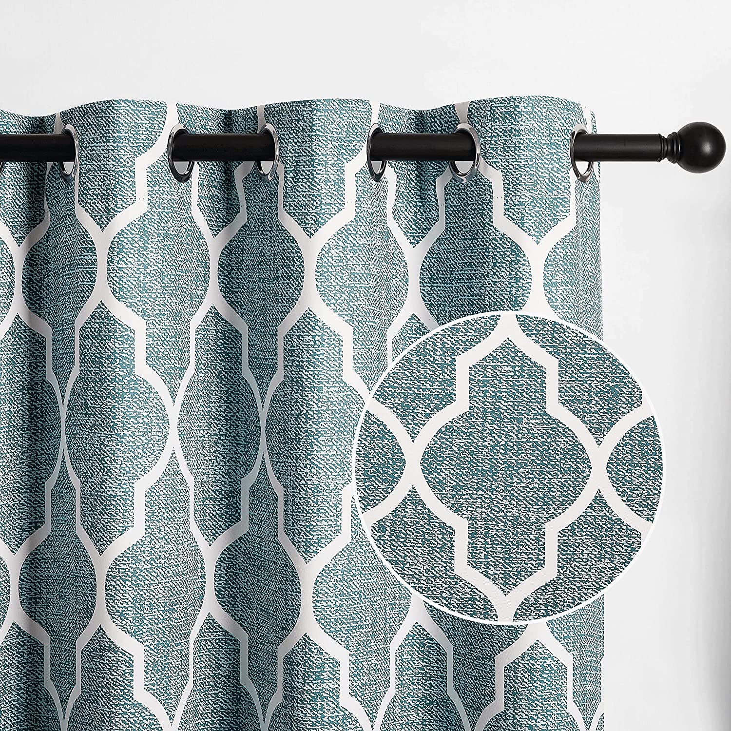 Moroccan Printed Silver Grommet Blackout Curtains For Living Room And Bedroom 2 Panels KGORGE Store