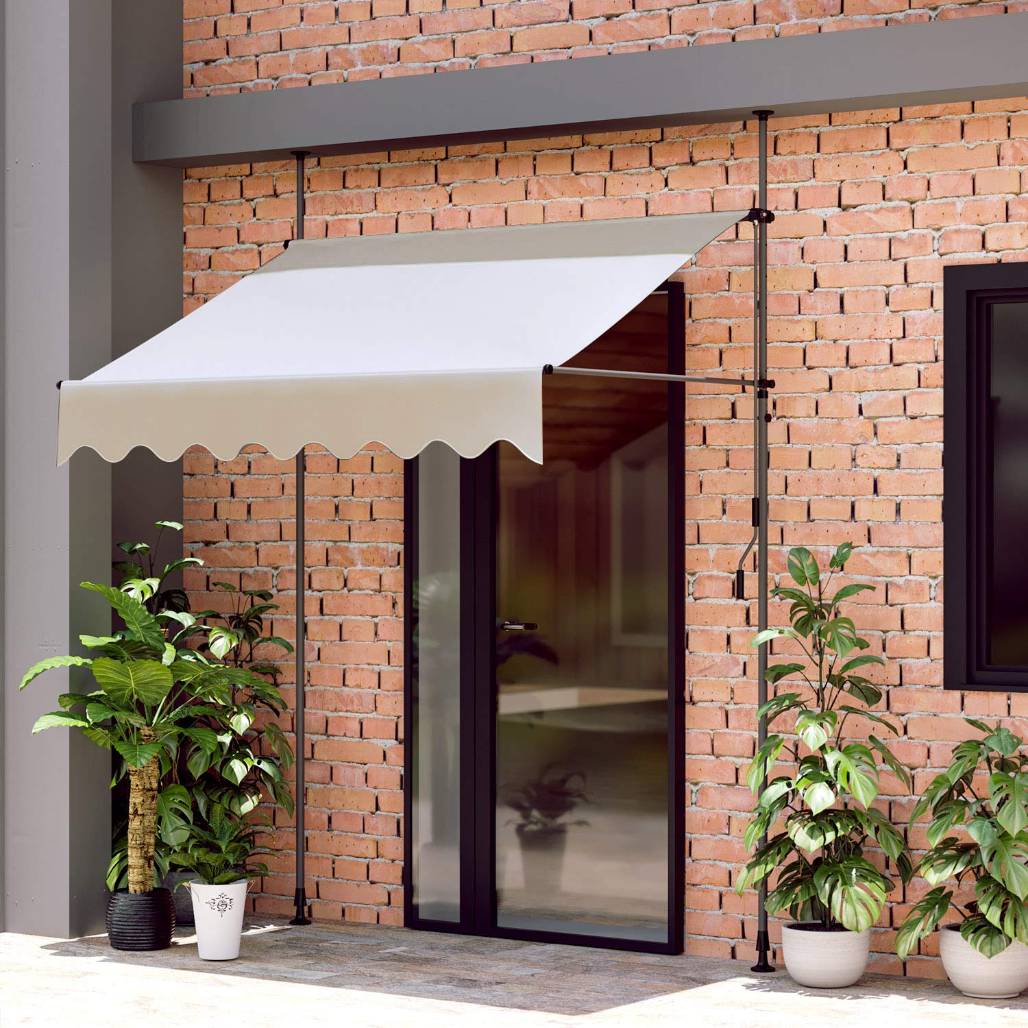No Drill Adjustable Patio Retractable Awning UV Resistant Waterproof Canopy with Hand Crank for any Window or Door KGORGE Store