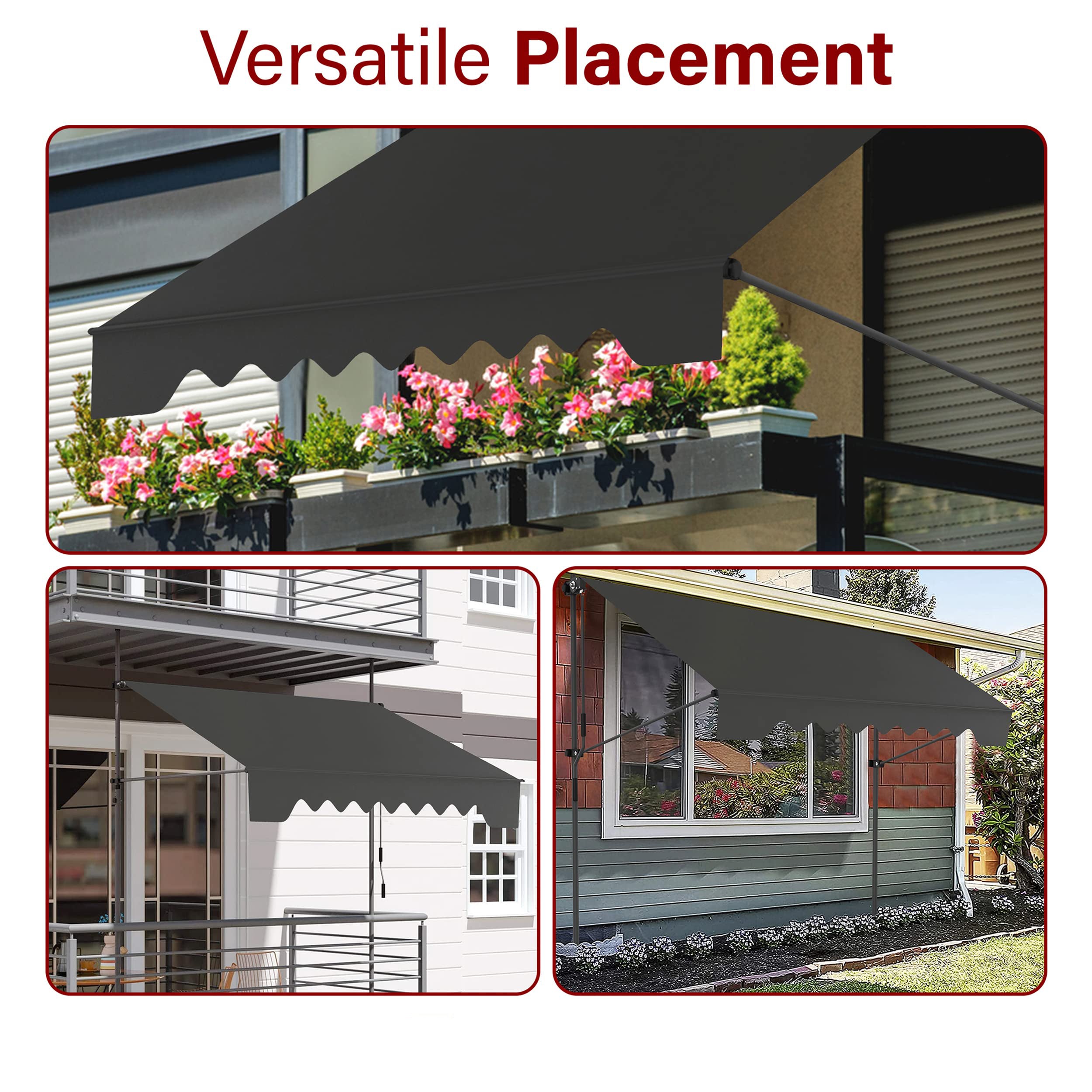 No Drill Adjustable Patio Retractable Awning UV Resistant Waterproof Canopy with Hand Crank for any Window or Door KGORGE Store
