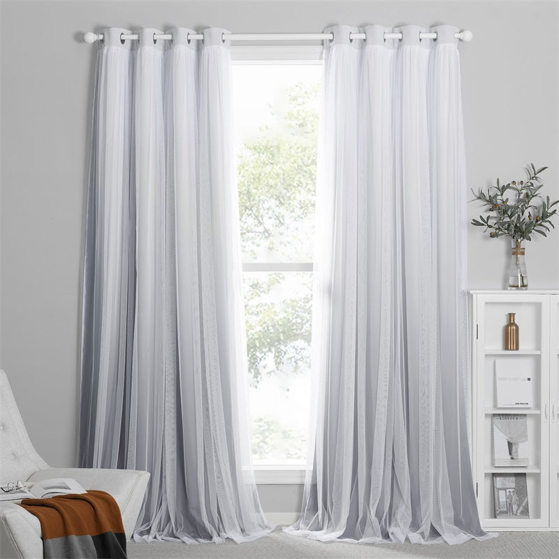 Ombre Blackout  Curtain With Sheer Voile Curtain Overlay 2 Panels KGORGE Store