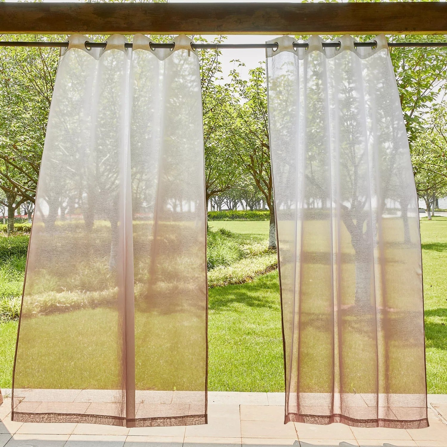 Ombre Grommet Privacy Decorative Outdoor Faux Linen Sheer Curtains For Patio, Gazebo, Pergola  2 Panels KGORGE Store