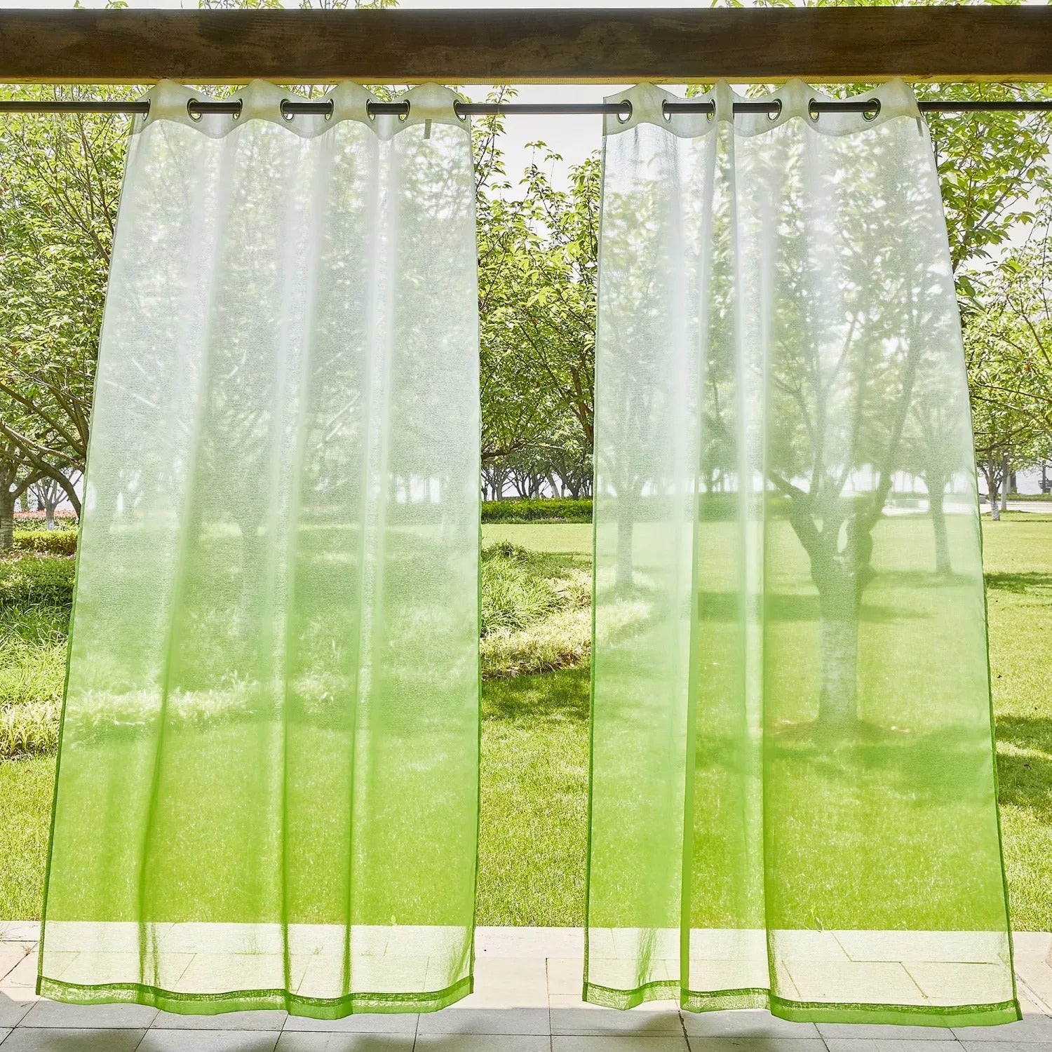 Ombre Grommet Privacy Decorative Outdoor Faux Linen Sheer Curtains For Patio, Gazebo, Pergola  2 Panels KGORGE Store