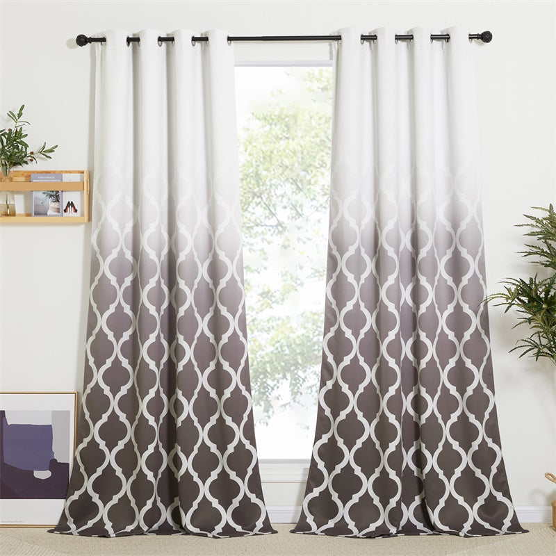 Ombre Moroccan Print Grommet Blackout Curtains For Living Room And Bedroom 2 Panels KGORGE Store