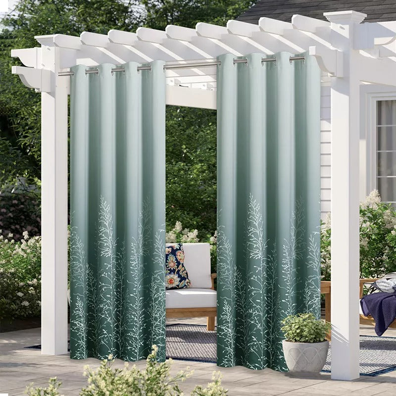 Ombre Silver Grommet Waterproof Privacy Blackout Outdoor Leaves Curtains 1 Panel KGORGE Store