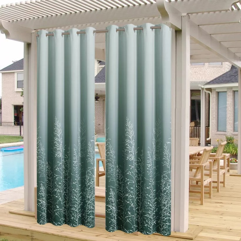 Ombre Silver Grommet Waterproof Privacy Blackout Outdoor Leaves Curtains 1 Panel KGORGE Store