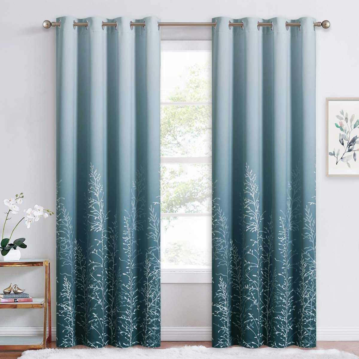 Ombre Tree Branch Grommet Blackout Curtains For Living Room And Bedroom 2 Panels KGORGE Store