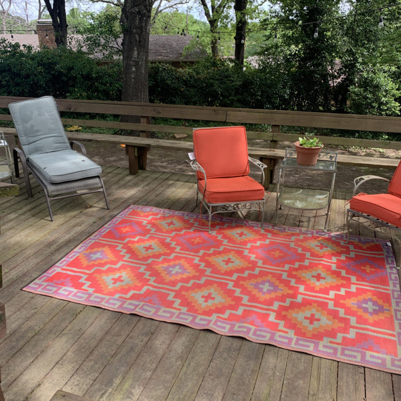 Orange & Violet Boho Outdoor Rug for Patio, Deck, Backyard KGORGE Store