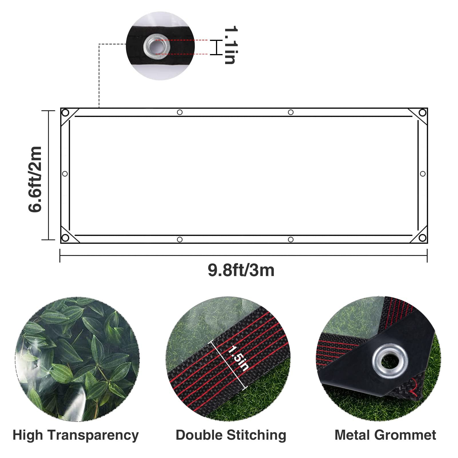 ASDASD Shade Net Clear Transparent Tarp,Plastic Outdoor Heavy Duty Tarps  Waterproof, with Grommets Reinforced Rip-Stop Reinforced Edges Lightweight  Outdoor Tarp Mesh Tarp (Size : 7x20ft(2x6m)) : : Garden