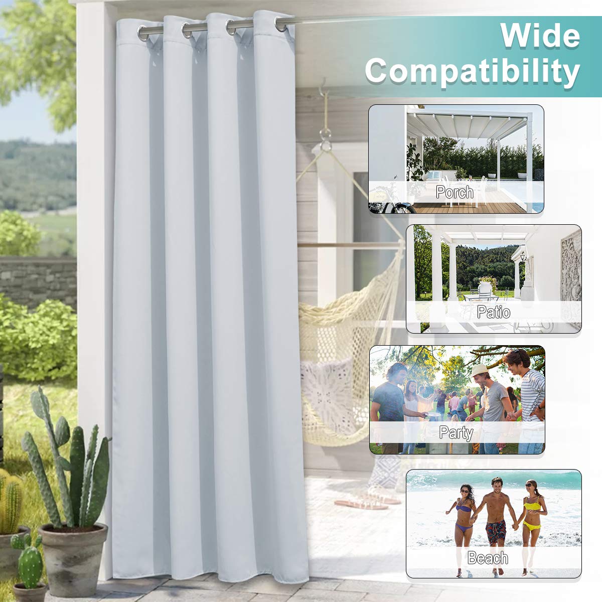 Outdoor Curtain Waterproof Grommet Top Patio Curtain 1 Panel KGORGE Store