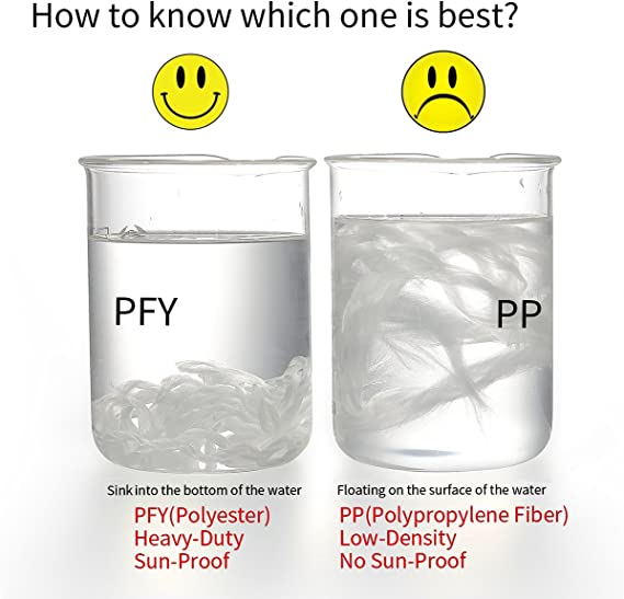 Density comparison of polyester vs. polypropylene fibers for sun shade sail rope, showing polyester's heavy-duty, sun-proof properties.