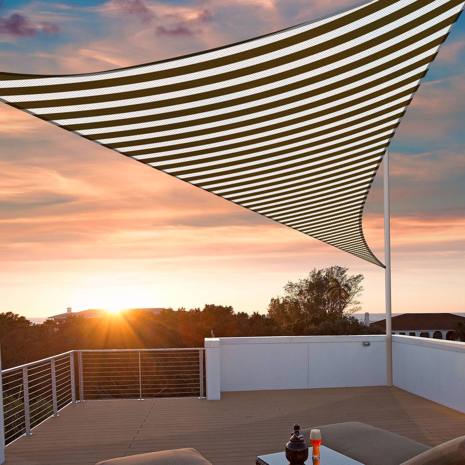 Outdoor Waterproof Striped Triangle Sun Shade Sail Opaque Privacy Protection UV Block Canopy for Patio KGORGE Store
