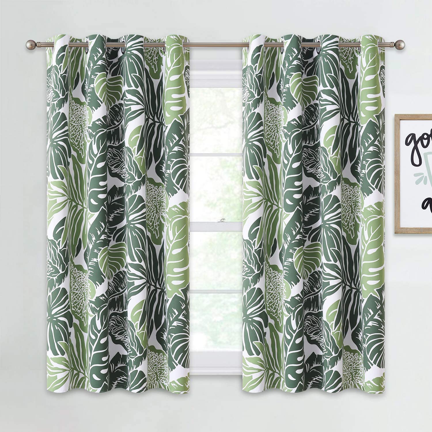 Palm Leaves Grommet Blackout Curtains For Living Room And Bedroom 2 Panels KGORGE Store