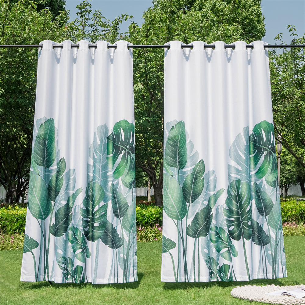 Palm Leaves Grommet Waterproof Outdoor White Canvas Curtains For Patio, Gazebo, Pergola And Porch 1 Panel KGORGE Store