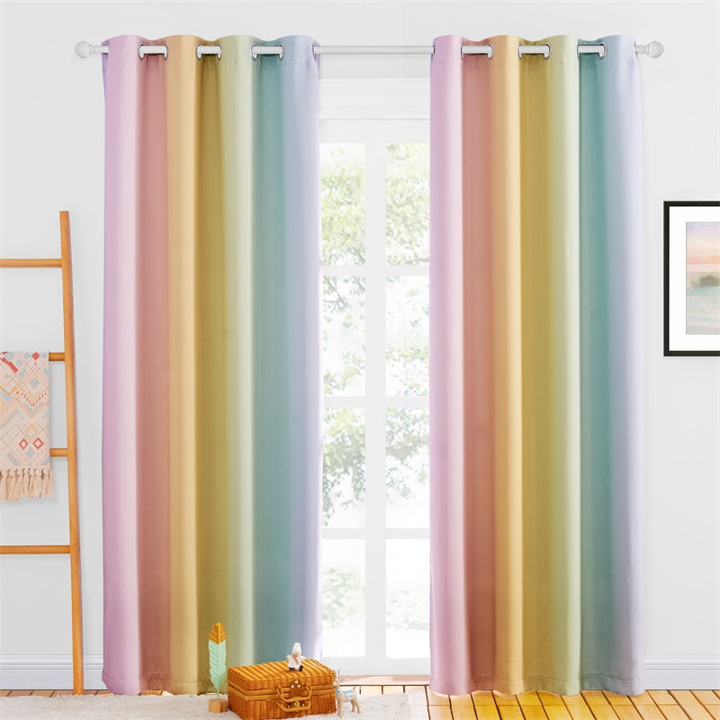 Pastel Rainbow Grommet Thermal Insulated Blackout Curtains For Living Room And Bedroom 1 Pair KGORGE Store