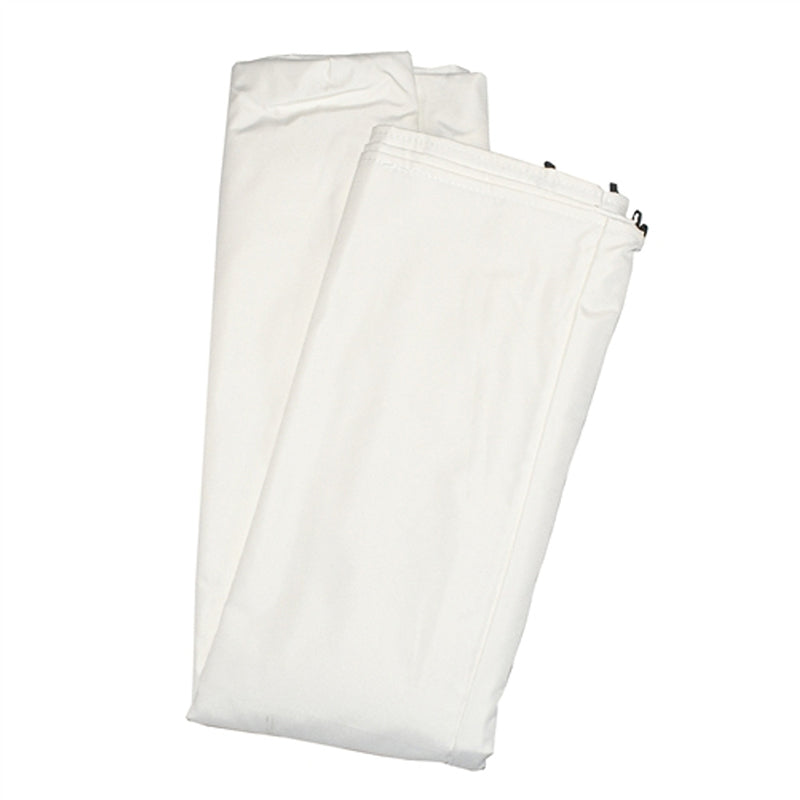Folded white waterproof & fade-resistant pergola canopy fabric replacement for outdoor shade.