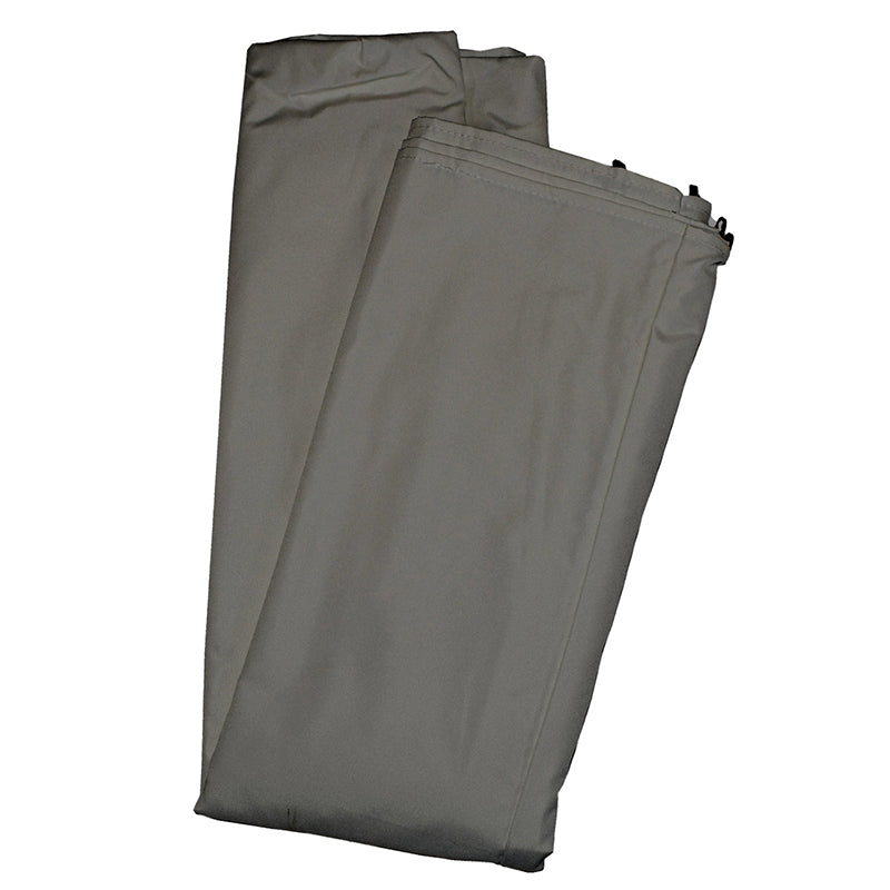 Heavy-duty folded taupe pergola canopy fabric replacement, weatherproof for sun & rain protection on patios.