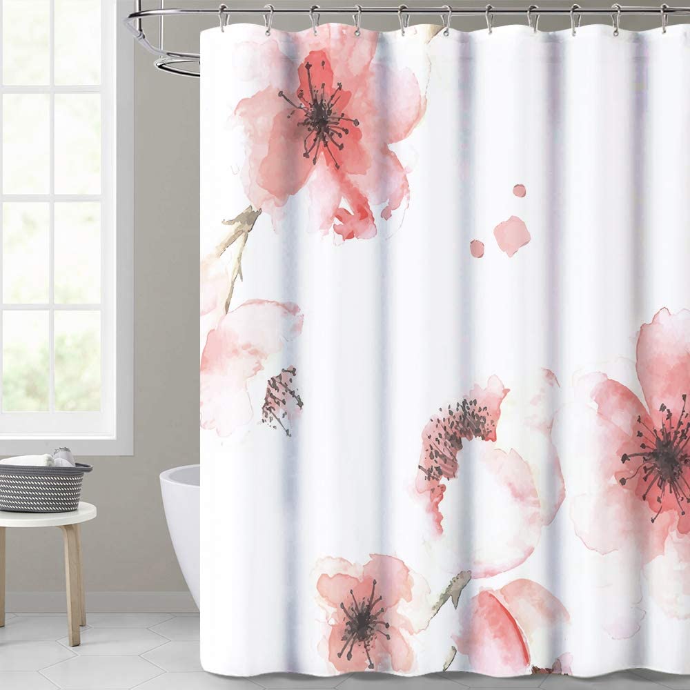 Pink Floral Print Shower Curtain KGORGE Store