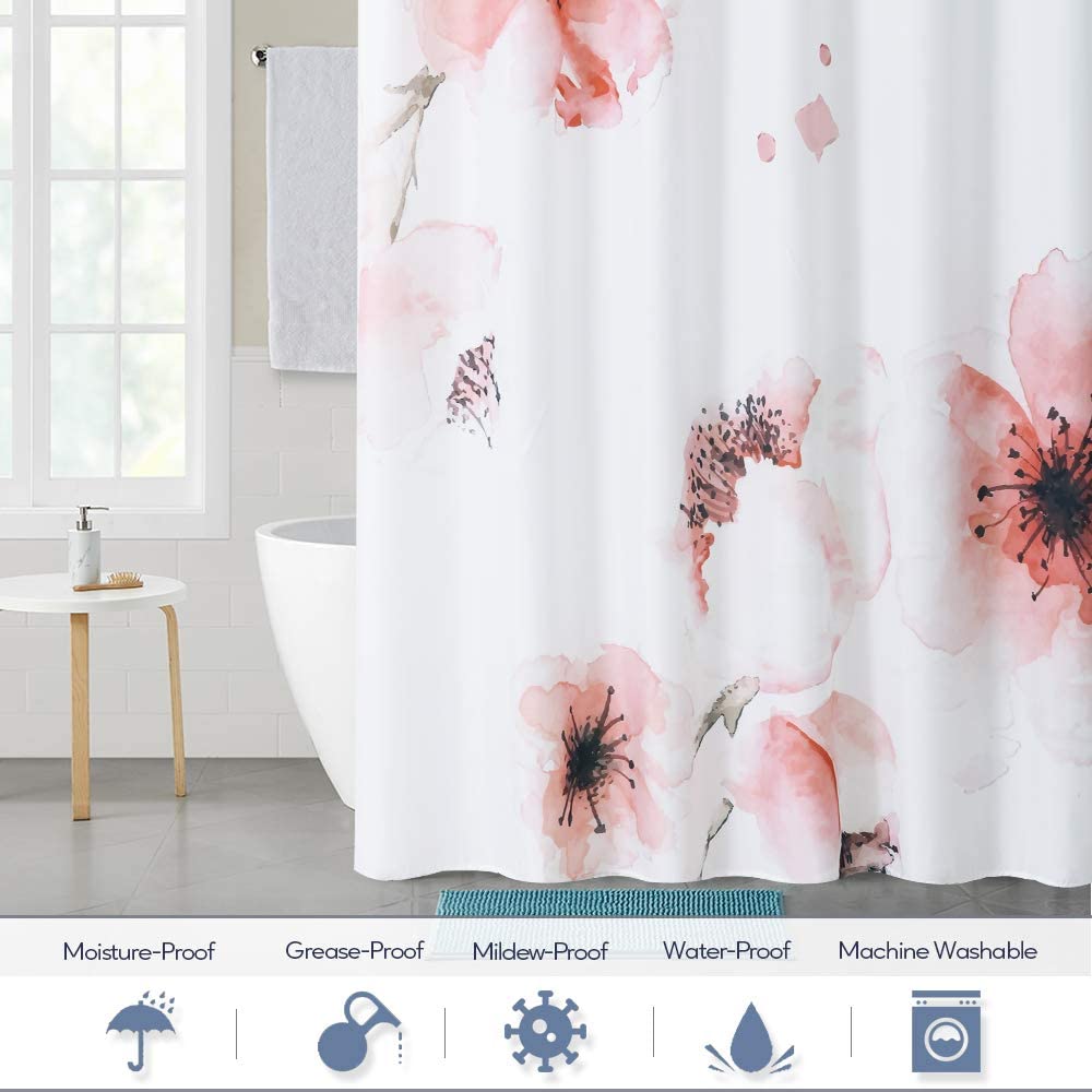 Pink Floral Print Shower Curtain KGORGE Store