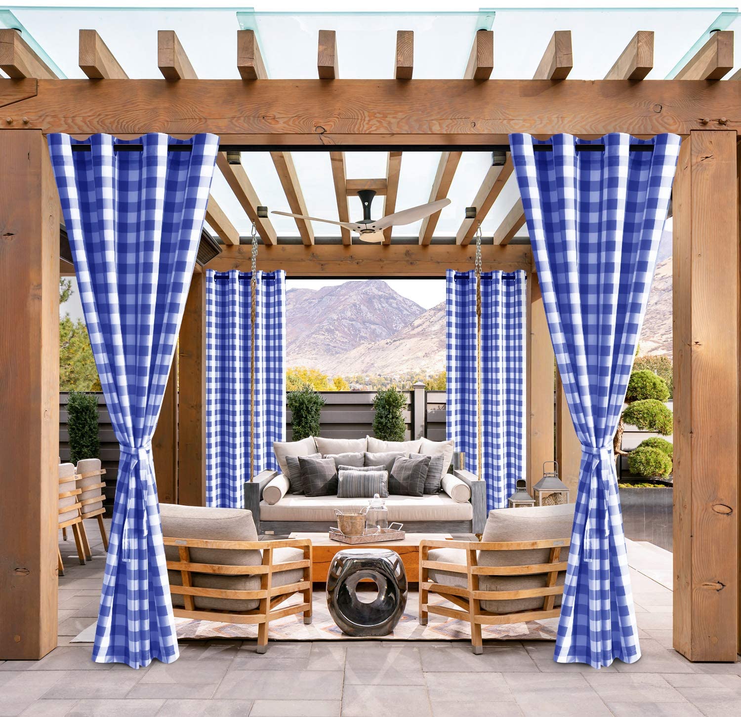 Plaid Outdoor Curtains for Patio Waterproof Grommet Curtains for Gazebo, Porch and Cabana 1 Panel KGORGE Store