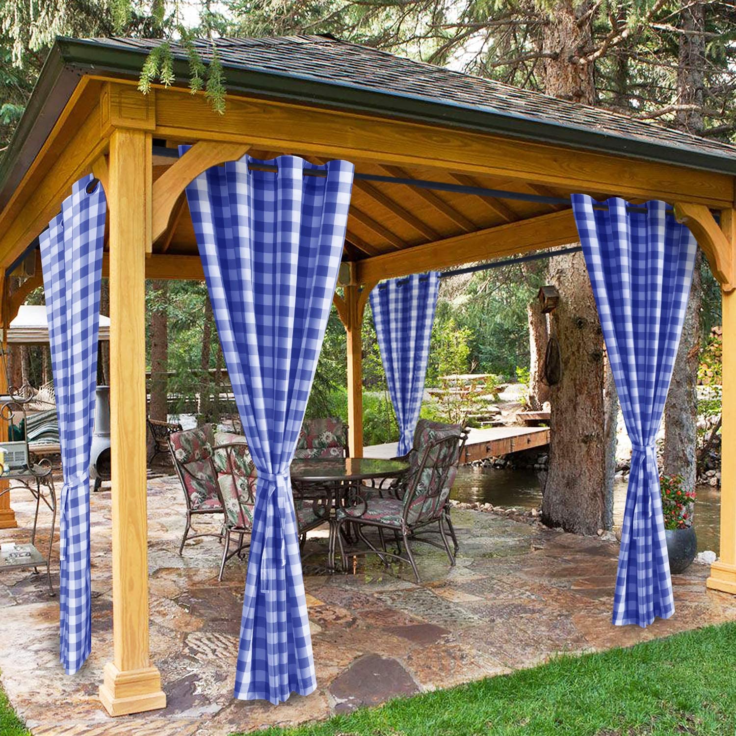 Plaid Outdoor Curtains for Patio Waterproof Grommet Curtains for Gazebo, Porch and Cabana 1 Panel KGORGE Store