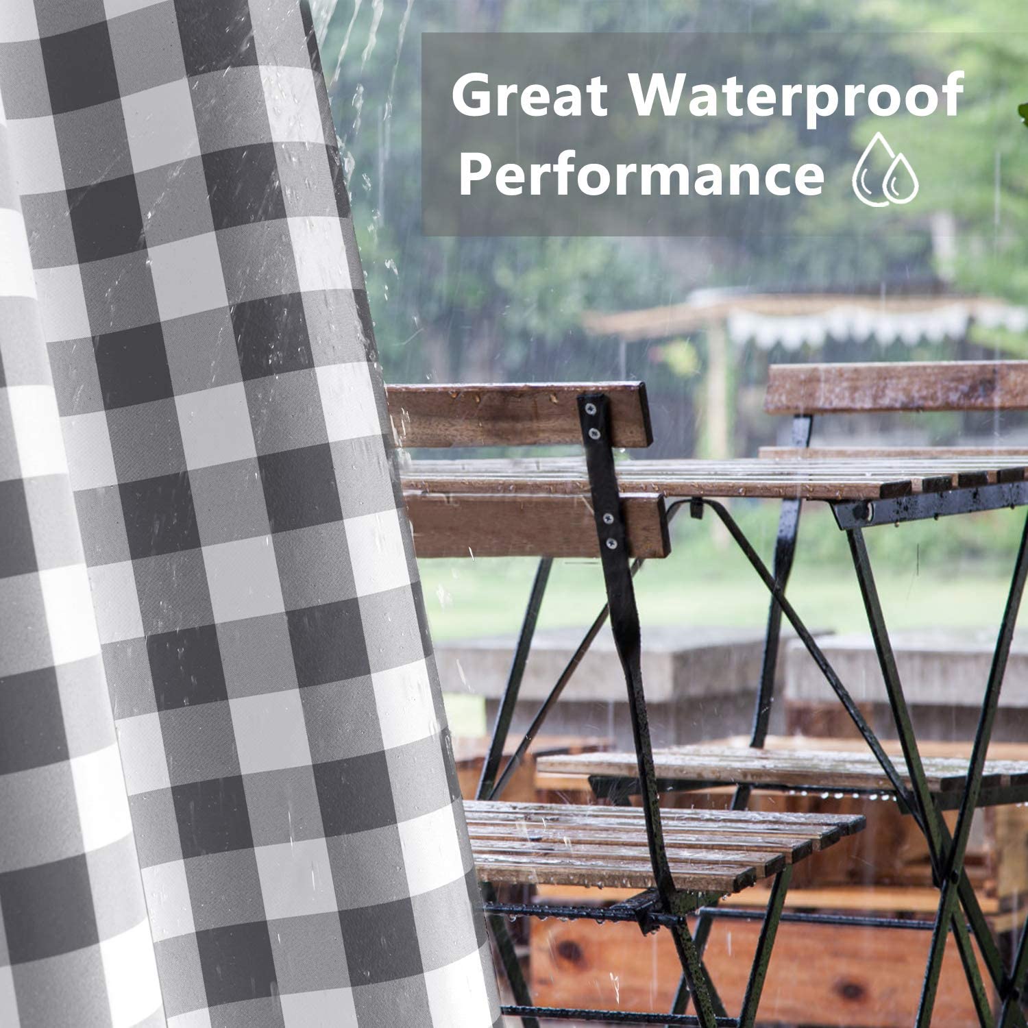 Porch Deck Waterproof Plaid Tab Top Outdoor Curtains 1 Panel KGORGE Store