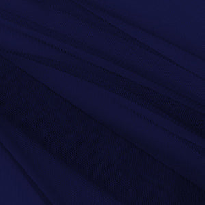 Detailed view of navy blue sheer mesh fabric for outdoor zipped mosquito netting gazebo sidewall curtains, showing fine texture.